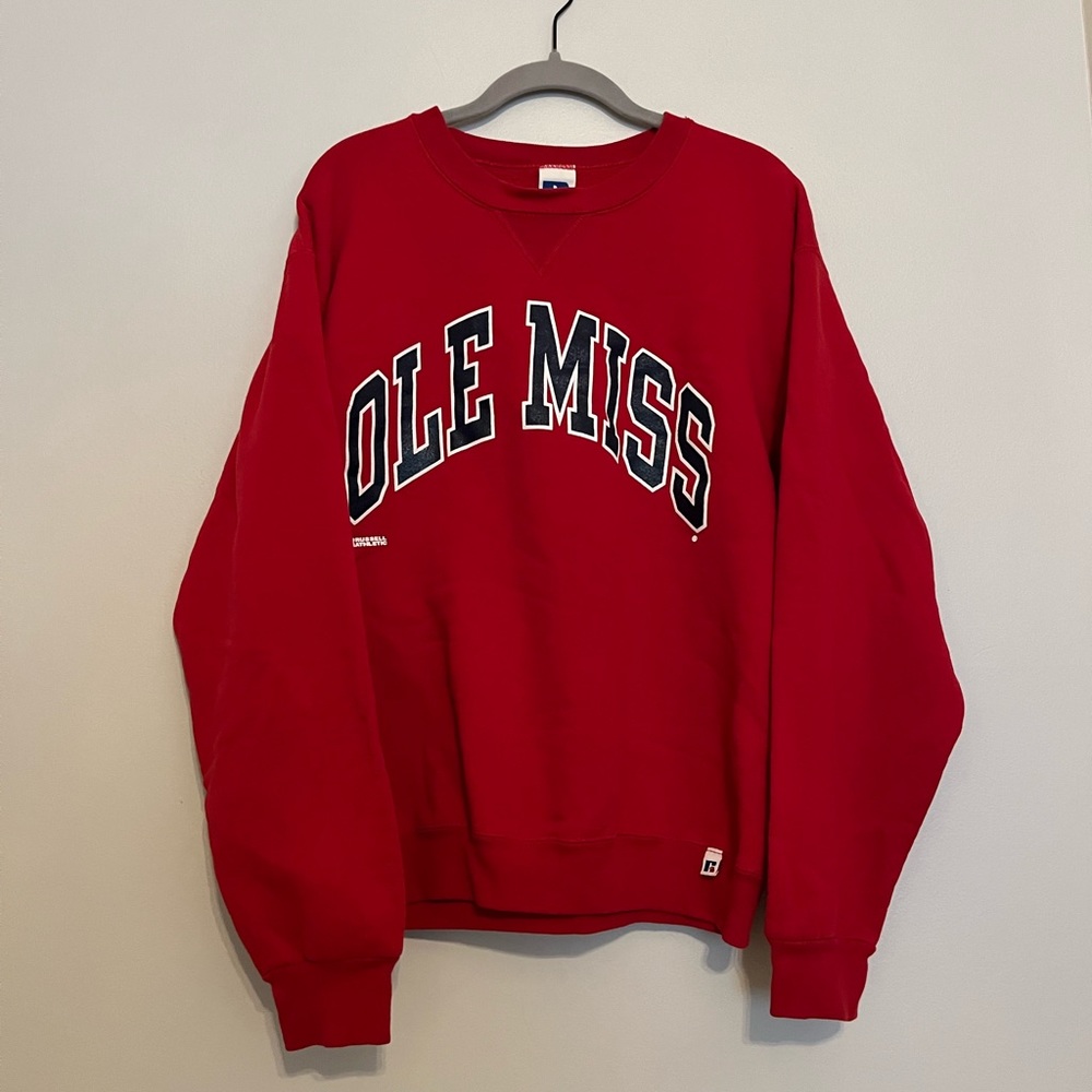 Vintage Red Russell Athletics University of Ole Miss Rebels Sweatshirt Medium